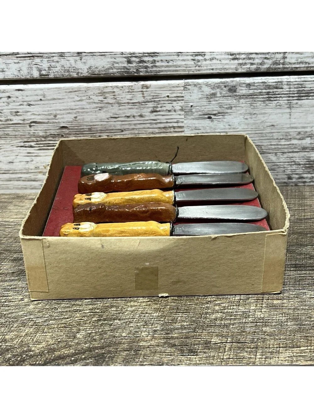 Vintage Boston Warehouse Butter Spreader Cheese Knife 6 Pc. Set Zoo Animals